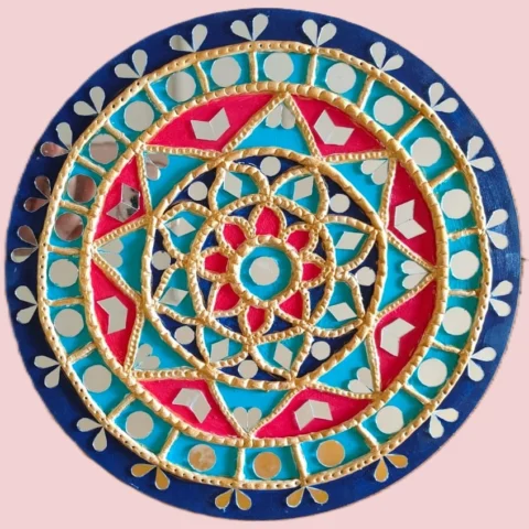 lippan art with Blue, red, and gold with mirrors