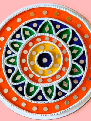 lippan art with Orange, blue, yellow