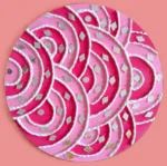 lippan art with pink with white accents and mirrors that sparkle.